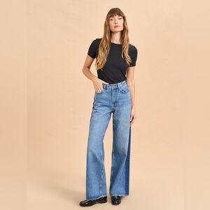 NWOT La Ligne Isadora Benji Wide Leg Jeans Size 24 Two Tone Tuxedo Stretch Lux